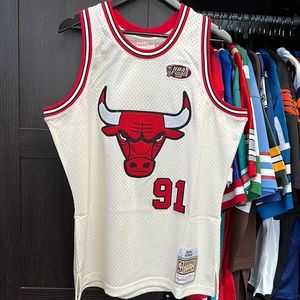 Dennis Rodman Chicago Bulls Mitchell & Ness Chainstitch Swingman Jersey - Cream